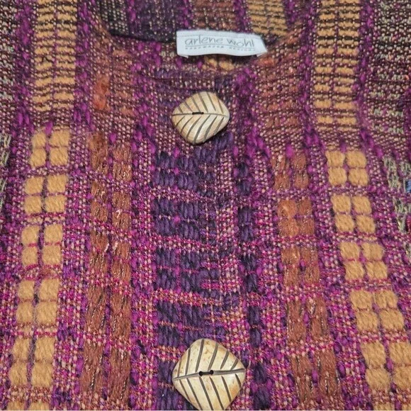 Vintage Arlene Wohl Art To Wear Knit Two Button Cardigan M/L - Picture 4 of 10